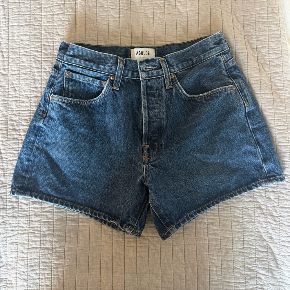 Agolde Parker Long Blue Jean Shorts